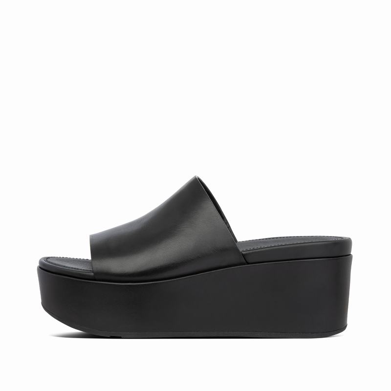 FitFlop Eloise Leder Schwarz - FitFlop Keilsandalette Damen Schweiz [BIVO-72416]